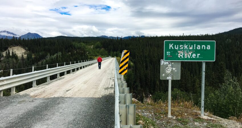 Crossing the Kuskalana River Bridge to McCarthy.